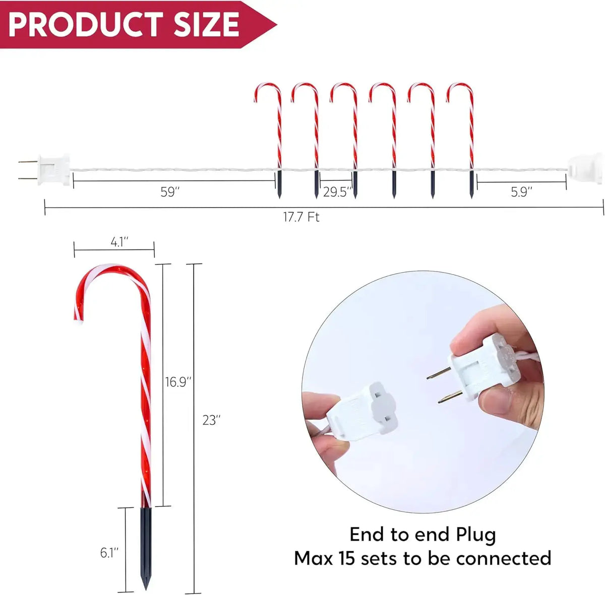 Candy Cane Pathway Markers | 16 Inch | Warm White Lights | Set Of 12