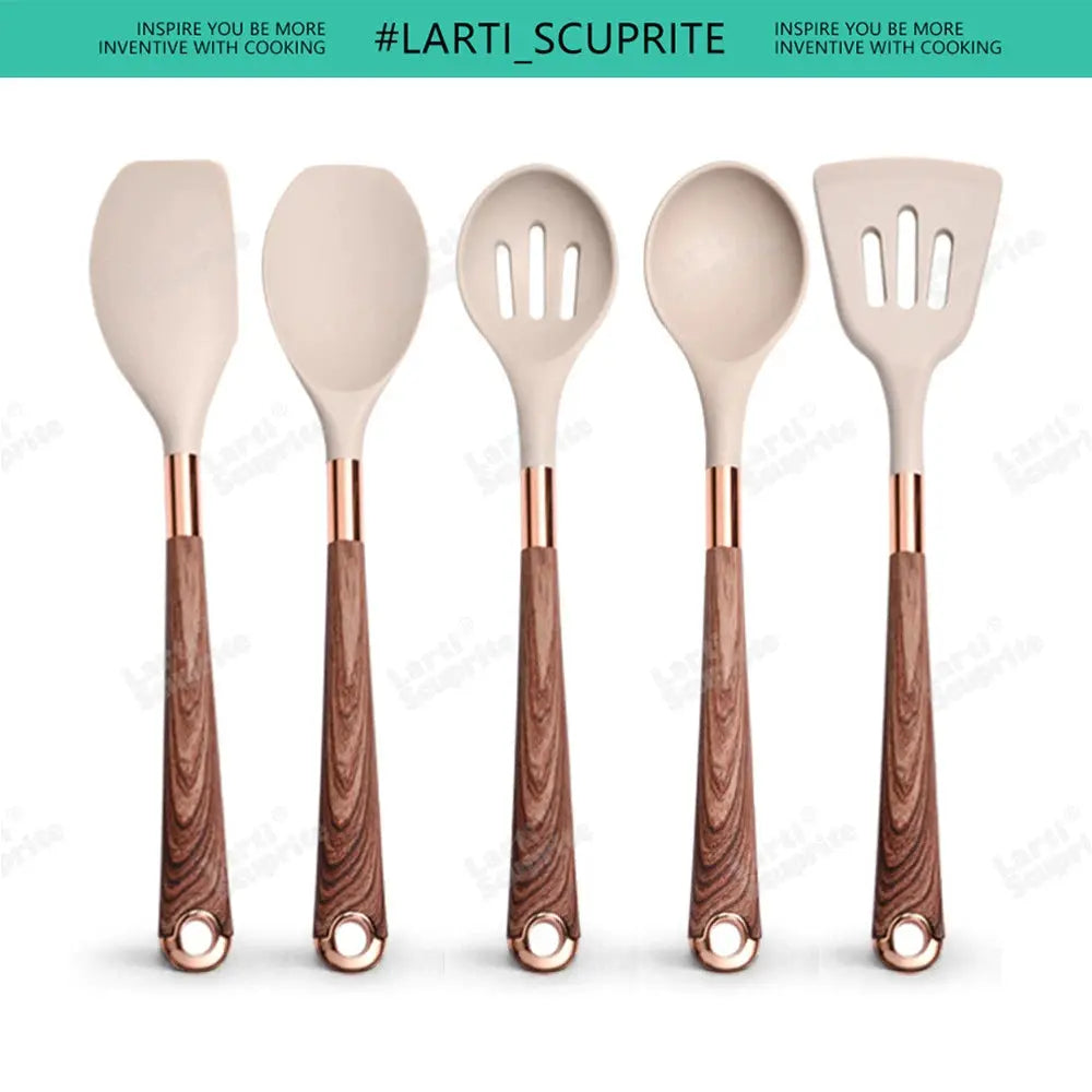 5-13pc Non-Stick Kitchen Silicone Utensil Set - Upgrade Your Kitchen with Gold-Plated Handles Cooking Tools Spatula Spoon Kit from PriceLows™
