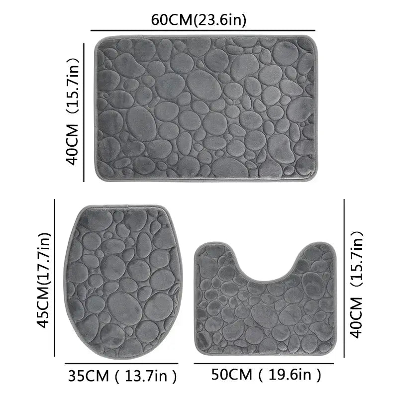 1 Set of Solid Color Simple Bathroom Water-absorbing and Non-slip Floor Mat Stone Pattern, Comfortable and Soft, Three-piece Set from PriceLows™