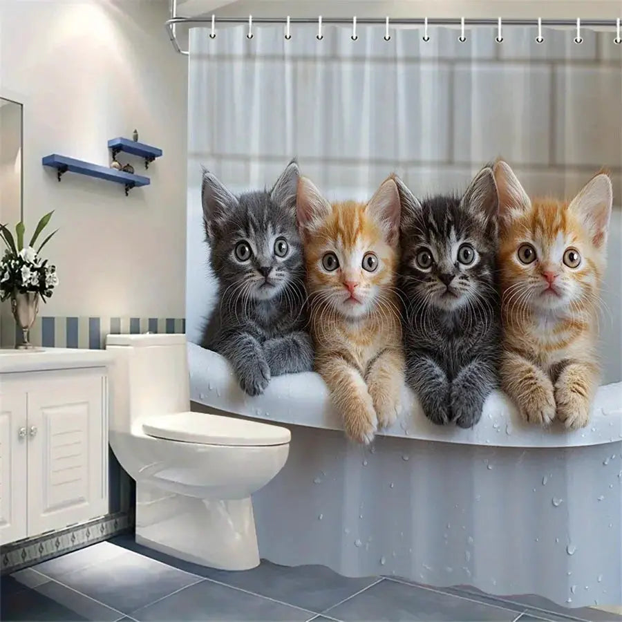 Cute Kitten Shower Curtain Waterproof Fabric Bathroom Curtains Funny Cat Bath Screen Divider Home Decor With Hooks from PriceLows™