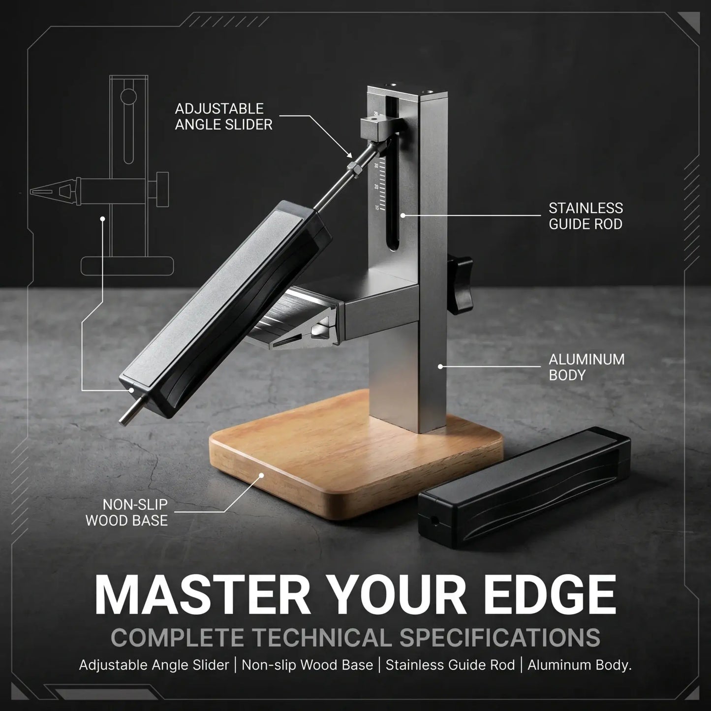Knife Sharpener System | Adjustable | Solid Wood Base | Grits 360 1000