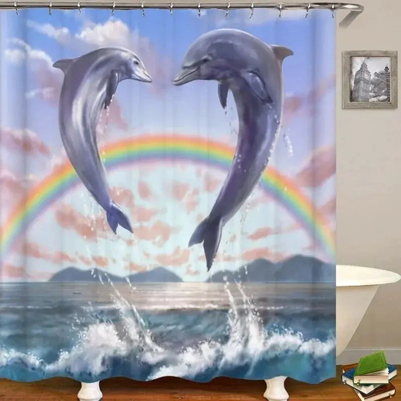 Dolphin Shower Curtain Sea Theme Shower Curtain Hook Washable Dolphin Waterproof 3D Animals Shower Curtain for Bathroom Decor from PriceLows™