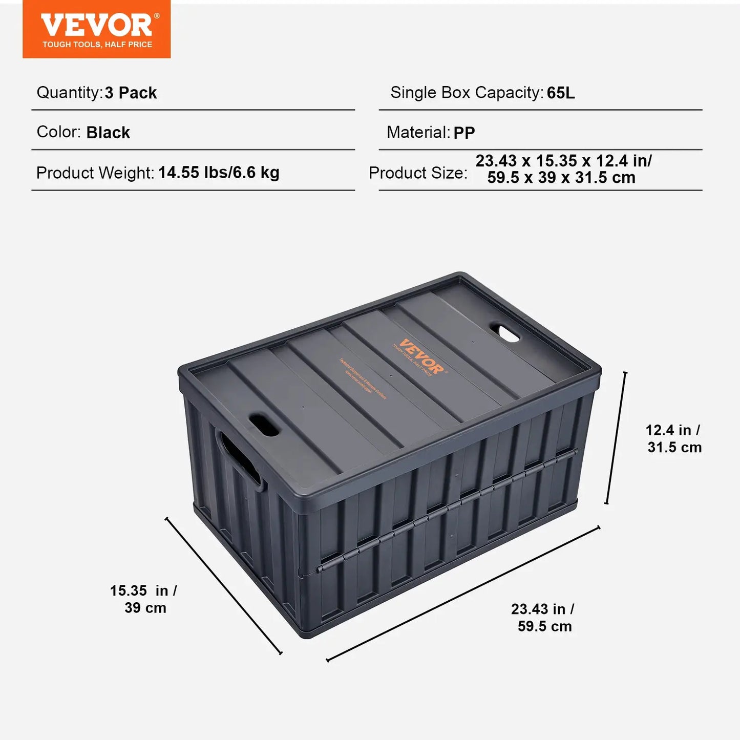 SucceBuy Set of 3 45L/65L Collapsible Storage Bins Folding Stackable Utility Garage Crates with Lids for Clothes Snack Grocery from PriceLows™