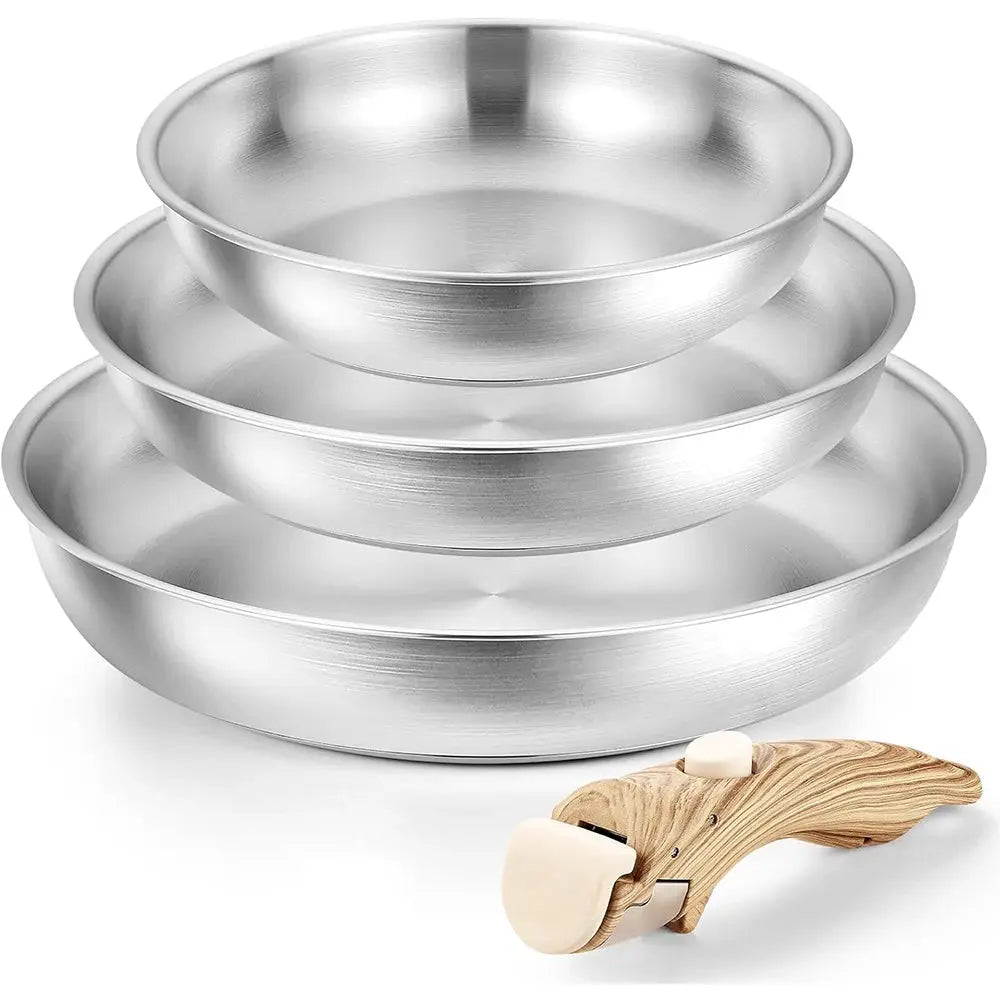 Stainless Steel Frying Pan Set, 18/10 Stainless Steel Pan Set with Stylish Removable Handles, Induction Compatible from PriceLows™