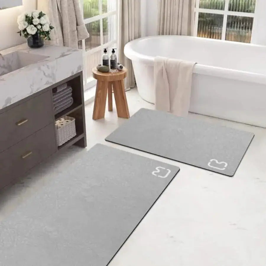 2 Pcs Bathroom Mat Rugs Set - Quick Dry Absorbent Diatomaceous Earth Bath Mat Non-Slip Bathroom Floor Mat with Rubber Backing, from PriceLows™