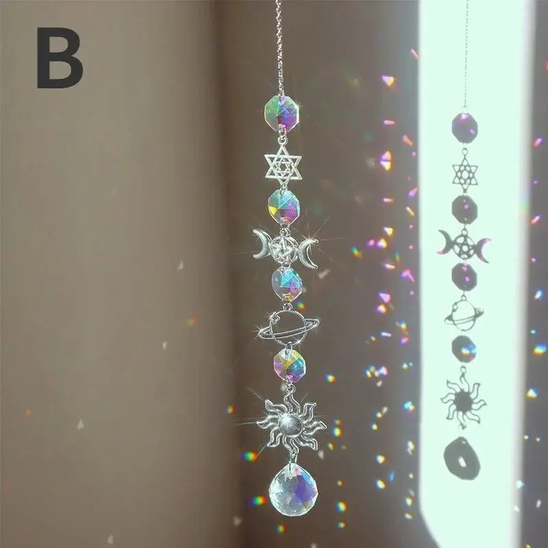 Crystal Wind Chime Moon Sun Catcher Diamond Prisms Pendant Dream Catcher Rainbow Chaser Hanging Drop Home Garden Decor Windchime from PriceLows™