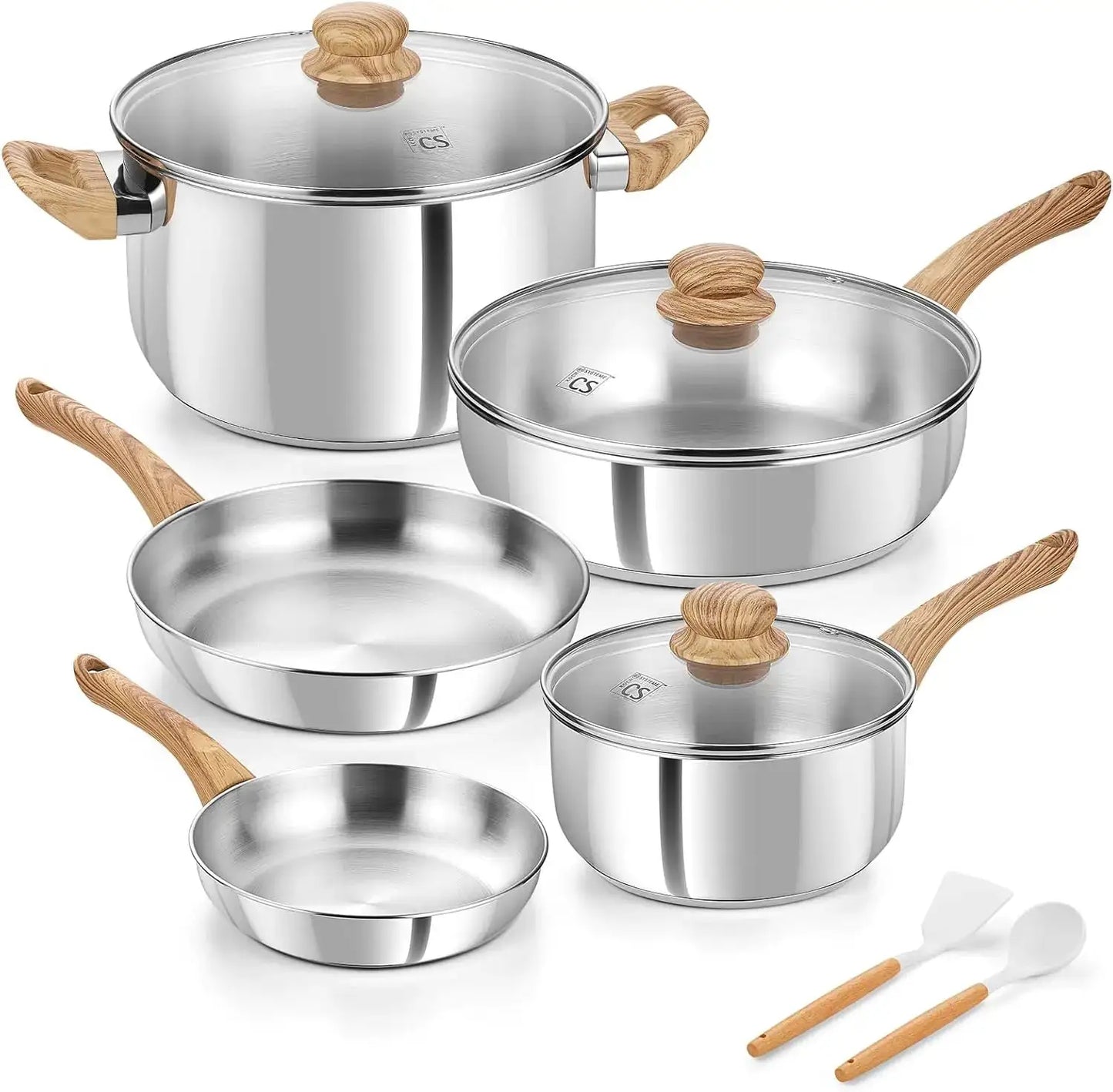 Stainless Steel Coowkare Set 10PCS, Professional 18/10 Stainless Steel Pots and Pans Set with Cool-Touch Handles from PriceLows™