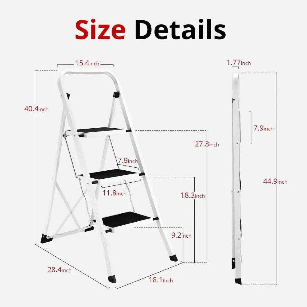 Folding Step Stool with Anti-Slip Pedal 330 lbs Capacity for Kitchen Home White Alloy Steel from PriceLows™