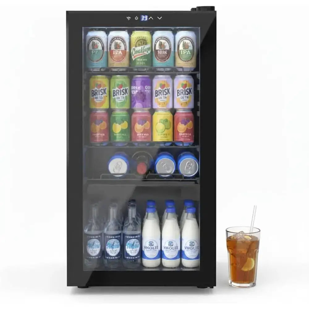120-Can Glass Door Mini Fridge with Adjustable Shelves, Temperature Control for Beverages and Wine, Ideal for Home Bar or Office from PriceLows™