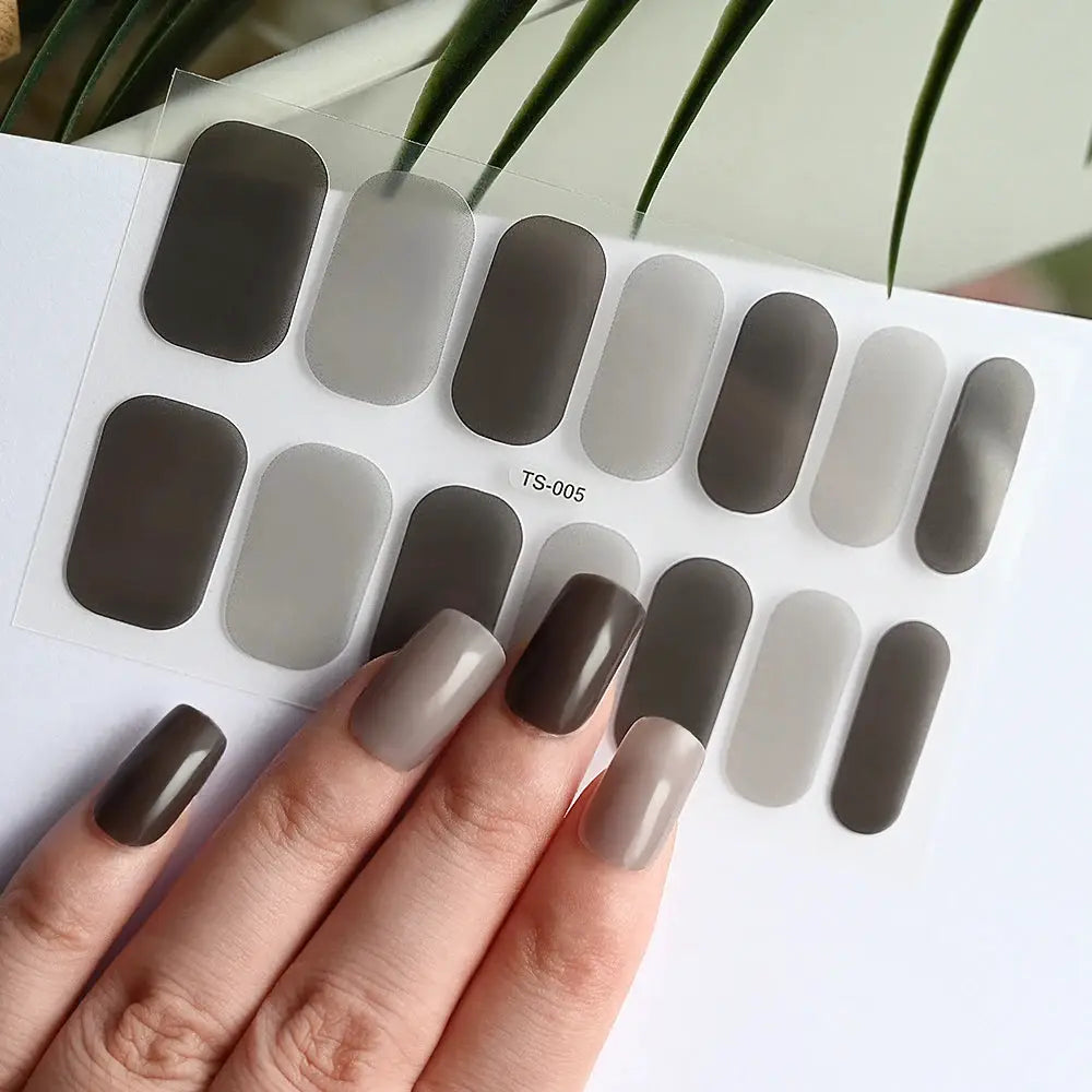 1Pcs Semi-Cured UV Gel Nail Sticker Pure Color Full Cover Waterproof Long-lasting Nail Strips 16Tips DIY Nail Polish Stickers *& from PriceLows™