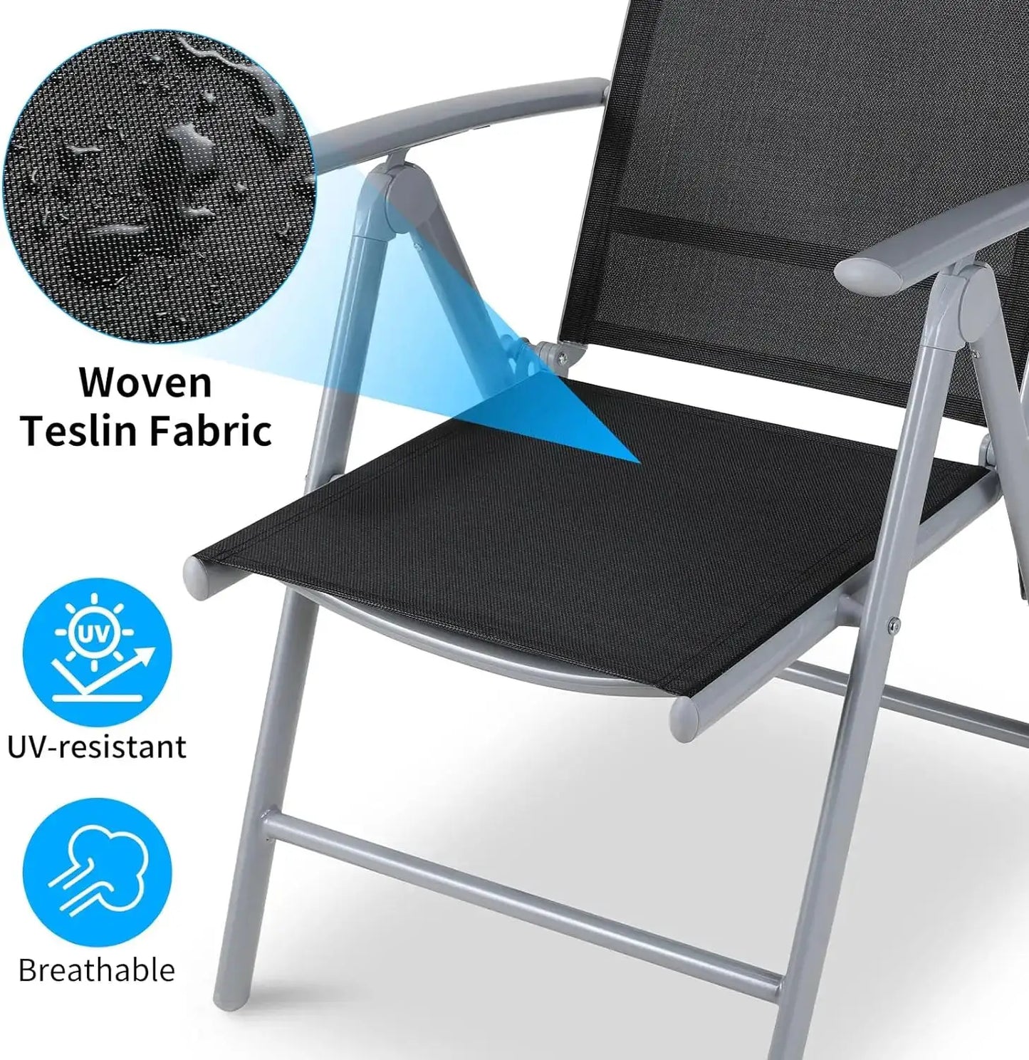 2PCS Foldable Lounge Chair Patio Folding Dining Chairs Aluminum Padded Adjustable High Back Lightweight Lawn Chair, Load 120kg from PriceLows™
