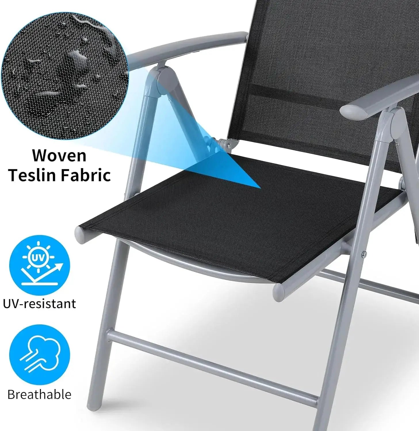 2PCS Foldable Lounge Chair Patio Folding Dining Chairs Aluminum Padded Adjustable High Back Lightweight Lawn Chair, Load 120kg from PriceLows™