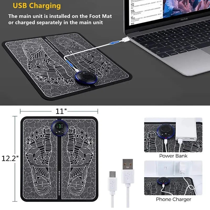 EMS Foot Massager Mat | 8 Modes 19 Levels | Rechargeable USB | Remote Controlled