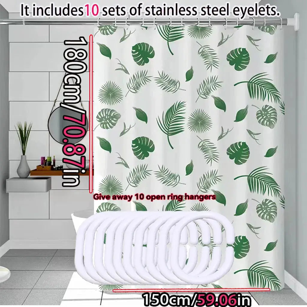 Simple wind green leaves bathroom shower curtain shielding partition Shower curtain quick dry can be scrubable light opaque bath from PriceLows™