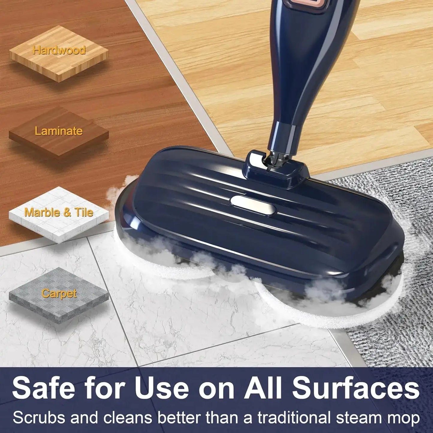 Steam Mop Cleaner with Rotating Mop Pad 10 in 1 Lightweight Spin Mop 1300W Powerful Floor Steamer for Home Hardwood Laminate VM6 from PriceLows™