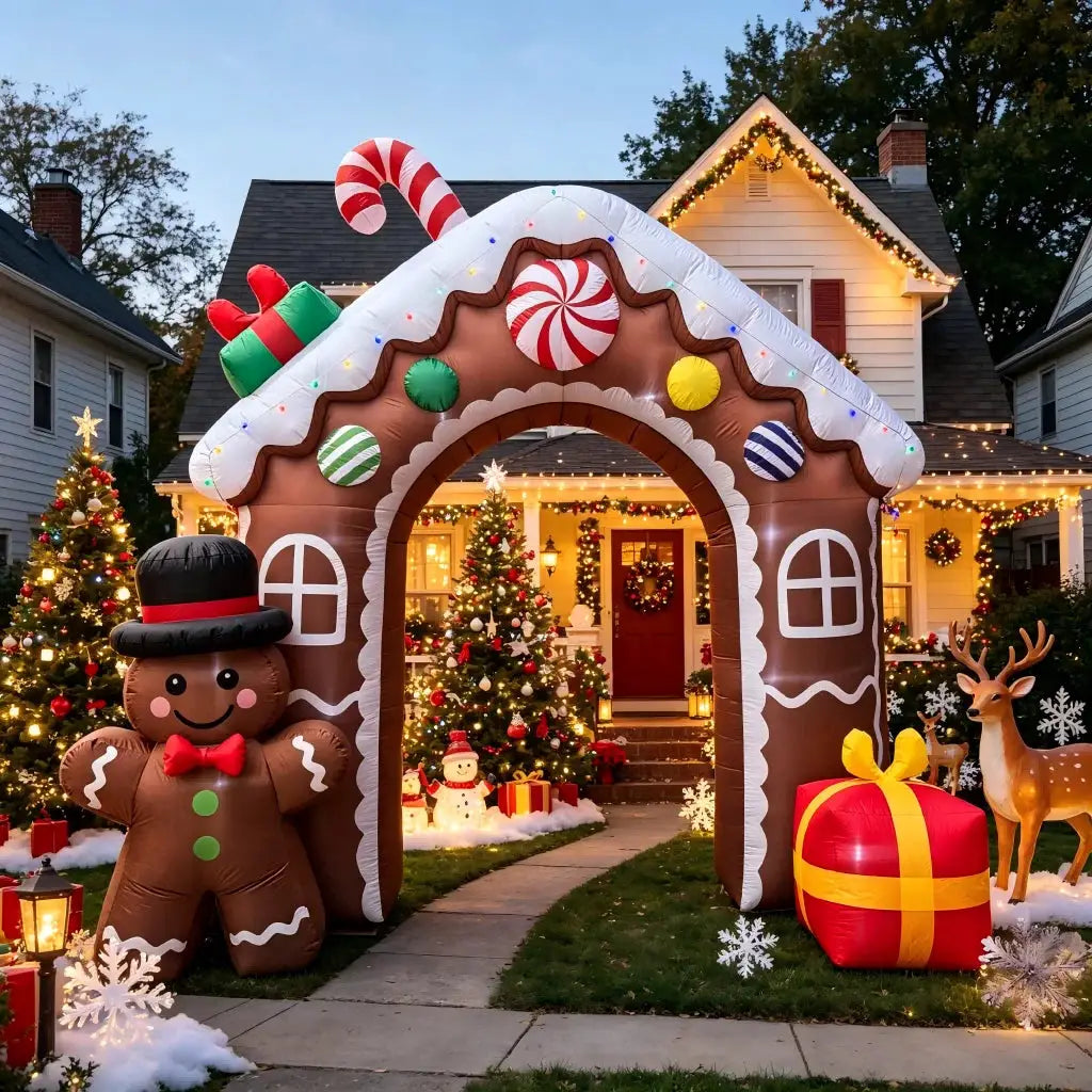 Inflatable Gingerbread Archway | 11 Ft | Built In Led Lights | Outdoor Decor