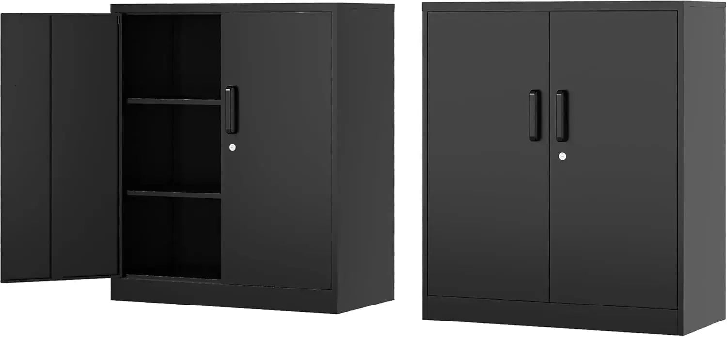 36" Steel Storage Cabinet with Lockable Doors and Adjustable Shelves, Black for Home Office Garage from PriceLows™