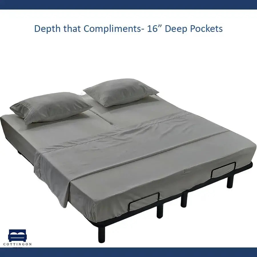 4 Piece Flex Head King Sheet Set, Top 34 Inch Split Sheets for Sleep Number Adjustable Beds, Soft Breathable 100 Egyptian Cotton from PriceLows™