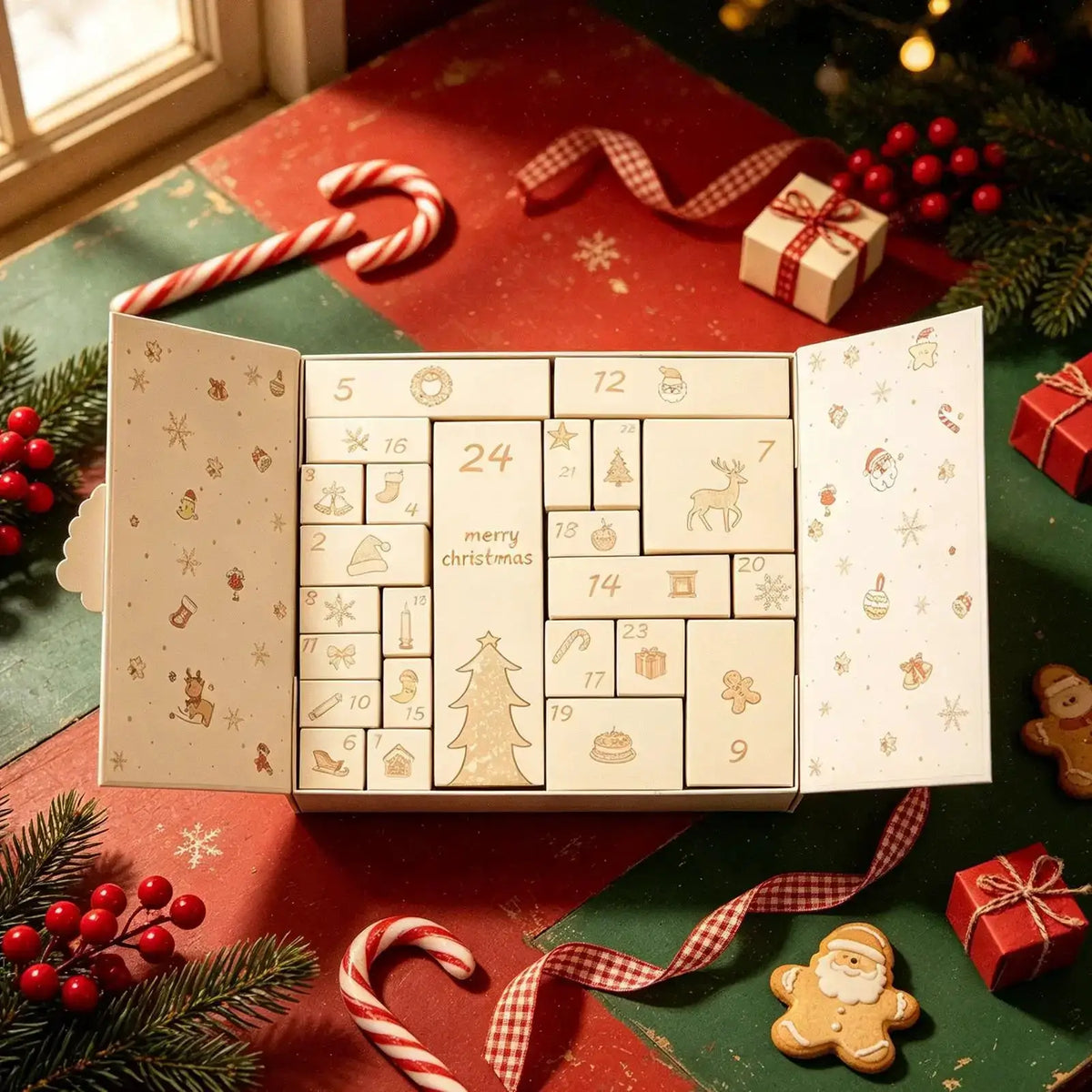 Christmas Count Down Calendar Box | 24 Day Empty Design | Nonwoven Elk Pattern