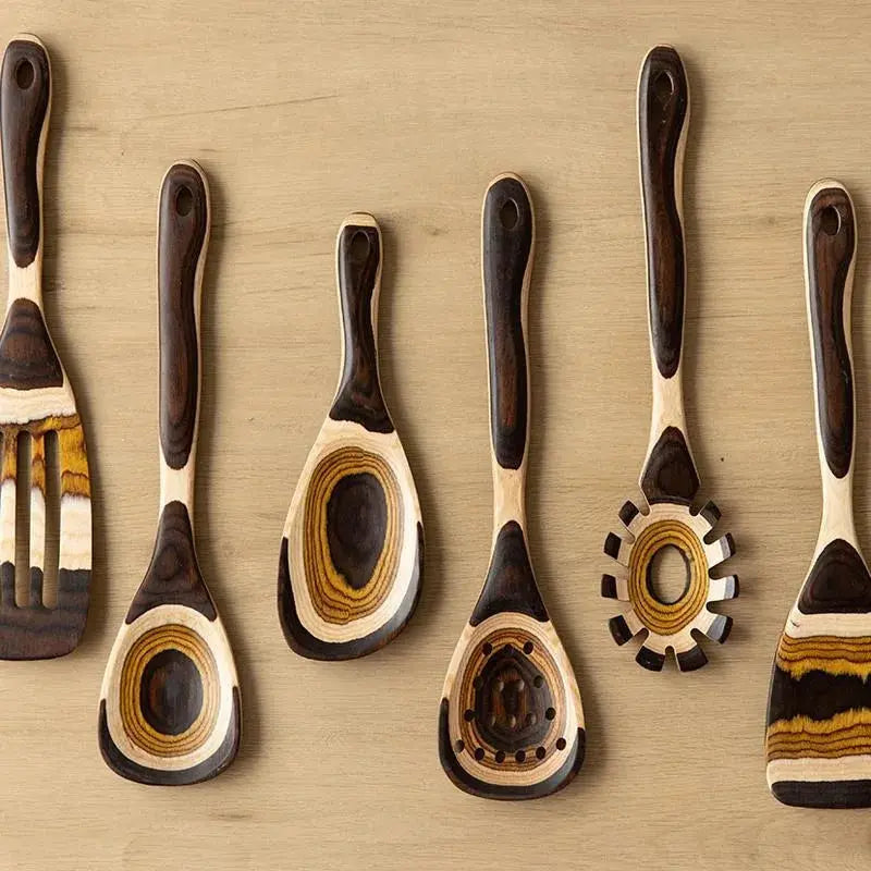 Wooden Kitchen Utensils Set | Heat Resistant | Gradient Color | 6 Piece