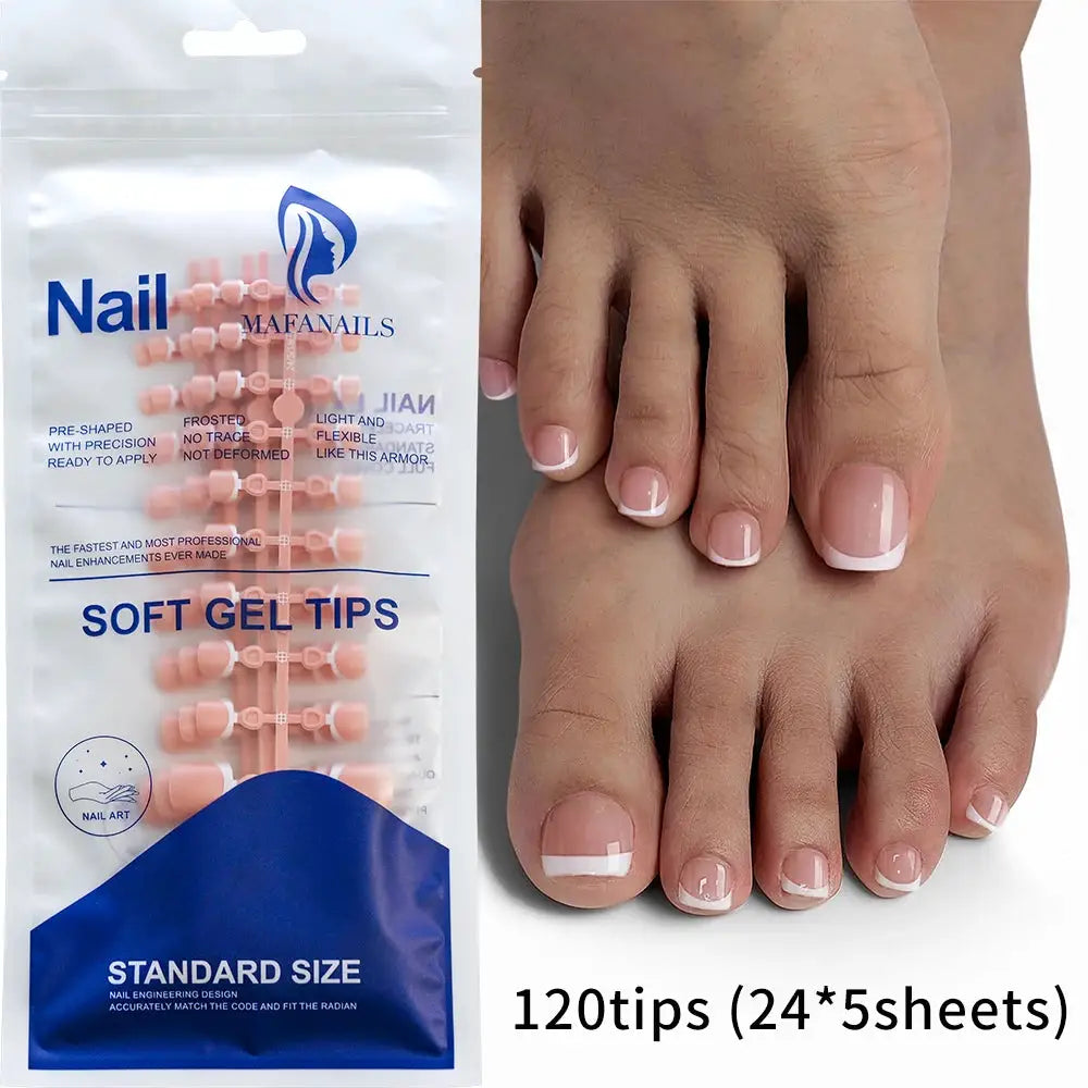 Press On Toenails | Glossy Nude Pink French Tips | 120 Pcs | Size S