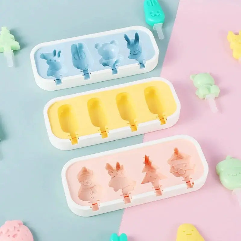 Cartoon Animals Silicone Ice Cream Mold Easy Popsicle Molds with Lid and sticks DIY Homemade Ice Lolly Ice Cream Bar Pop Molds from PriceLows™