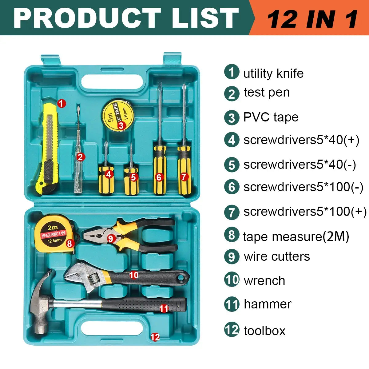 8/9/12/13Piece Tools Set General House hold Hand Tool Kit with Plastic Toolbox Storage Case Used to Car repair And home Repair from PriceLows™