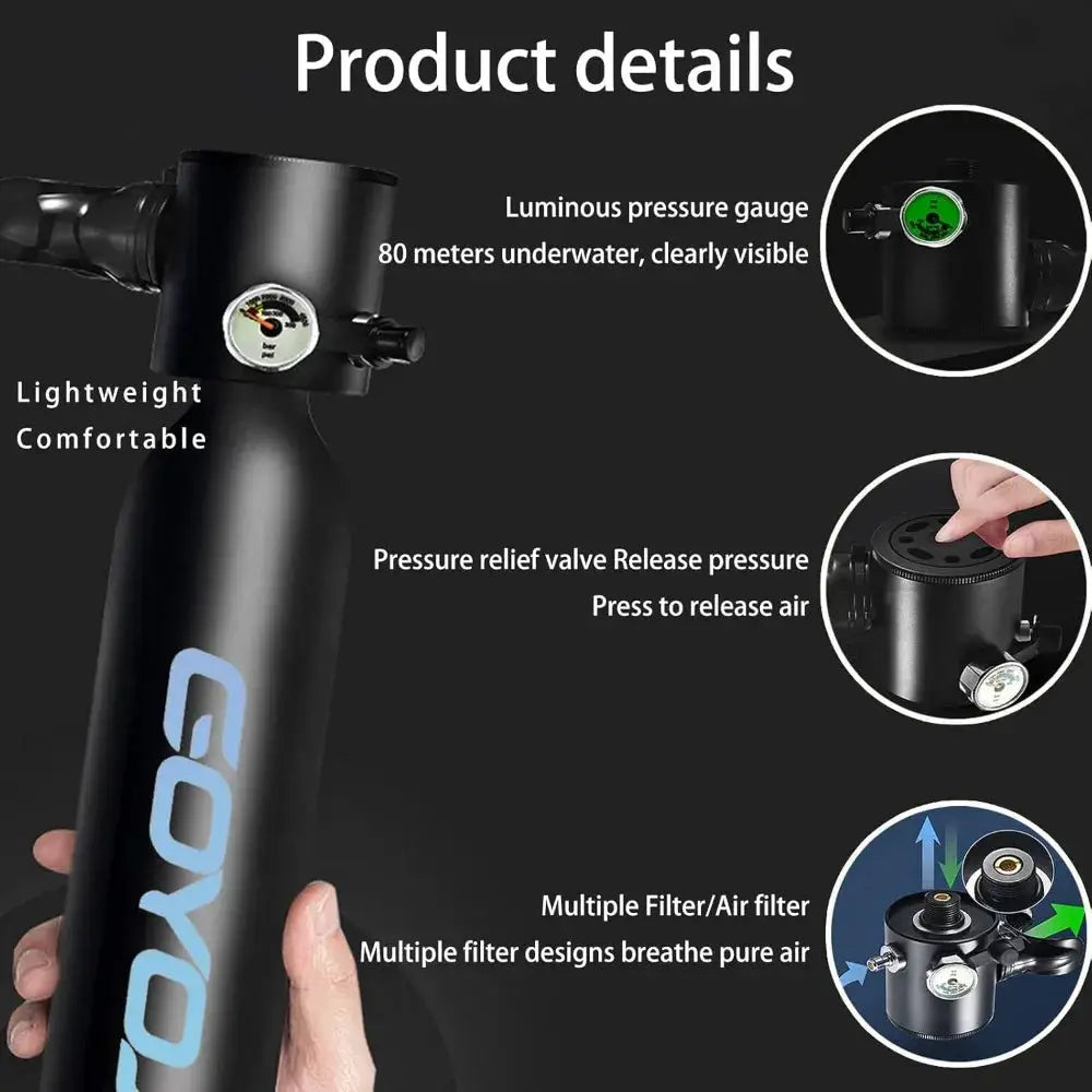 Mini Scuba Tank | 0.5L Capacity | 3000 PSI Max Pressure | 6-12 Minutes Dive Time