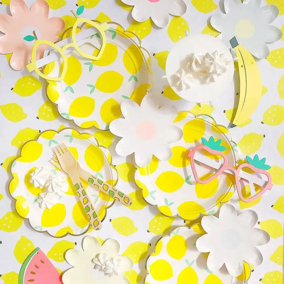 Lemon Disposable Party Tableware Set | Brown Paper Cups Plates Cake Toppers