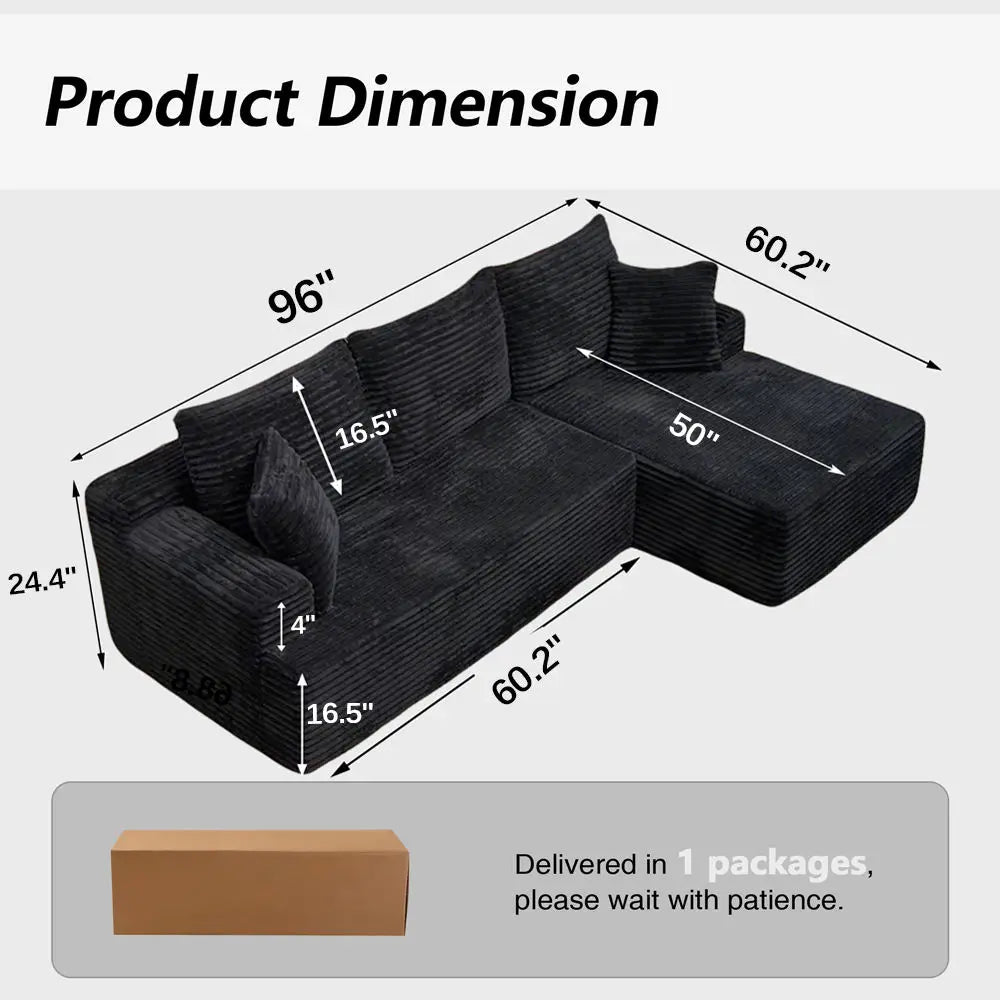 Sofa Bed | L Shaped Sectional 96 Inch | Cotton Fabric
