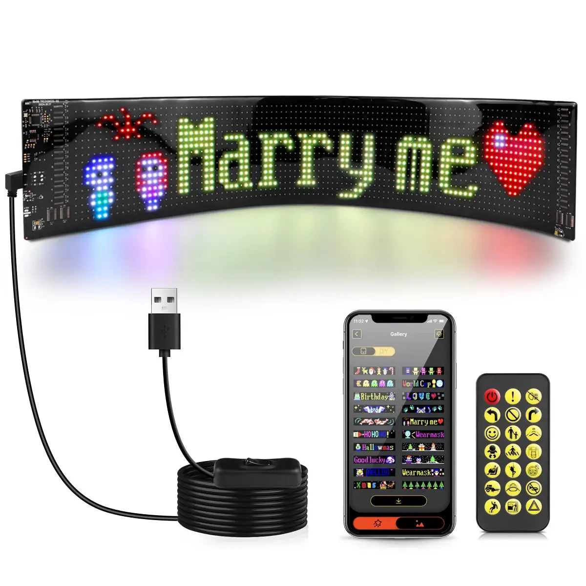 Smart Bluetooth Flexible LED Pixel Screen Strip 5V USB DIY Graffiti Sign LED Matrix Pixel Scrolling Display Advertising Light from PriceLows™