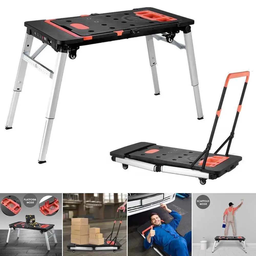 Multifunctional Folding Work Table, 7 in 1 Work Benches for Garage Car Creeper, Portable Workbench, Sawhorse, Scaffold, Platform from PriceLows™