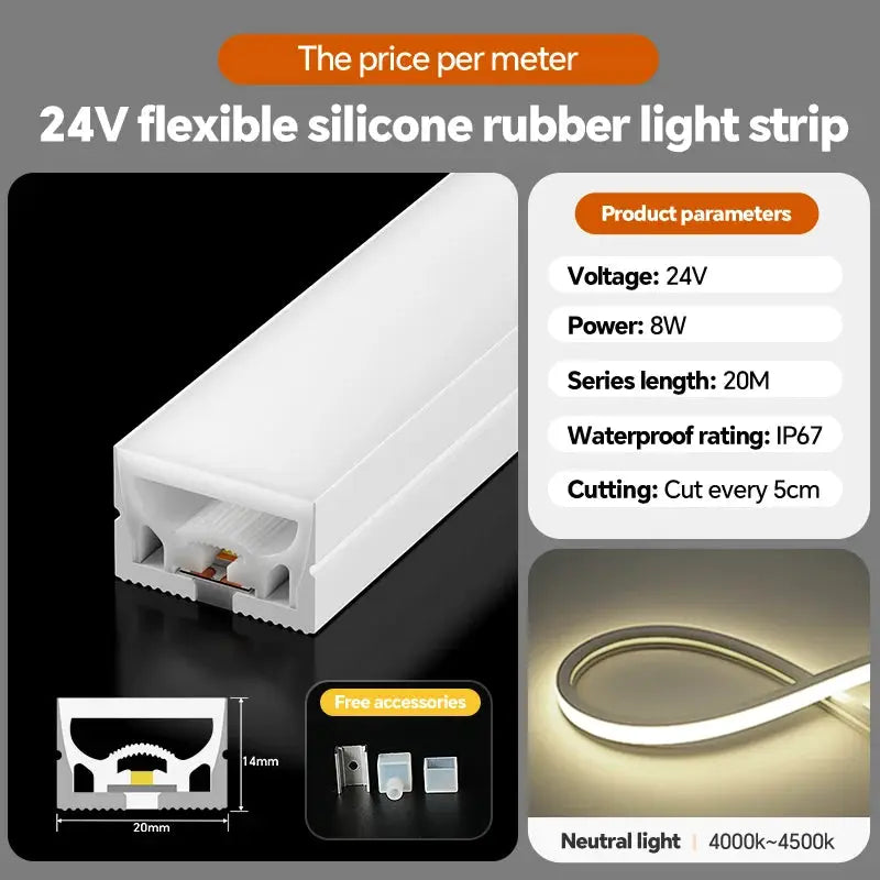 24VLED Silicone Light Strip Sleeve Outdoor Waterproof Linear Light Open Hidden Embedded Flexible Bendable Shaped Light Strip from PriceLows™