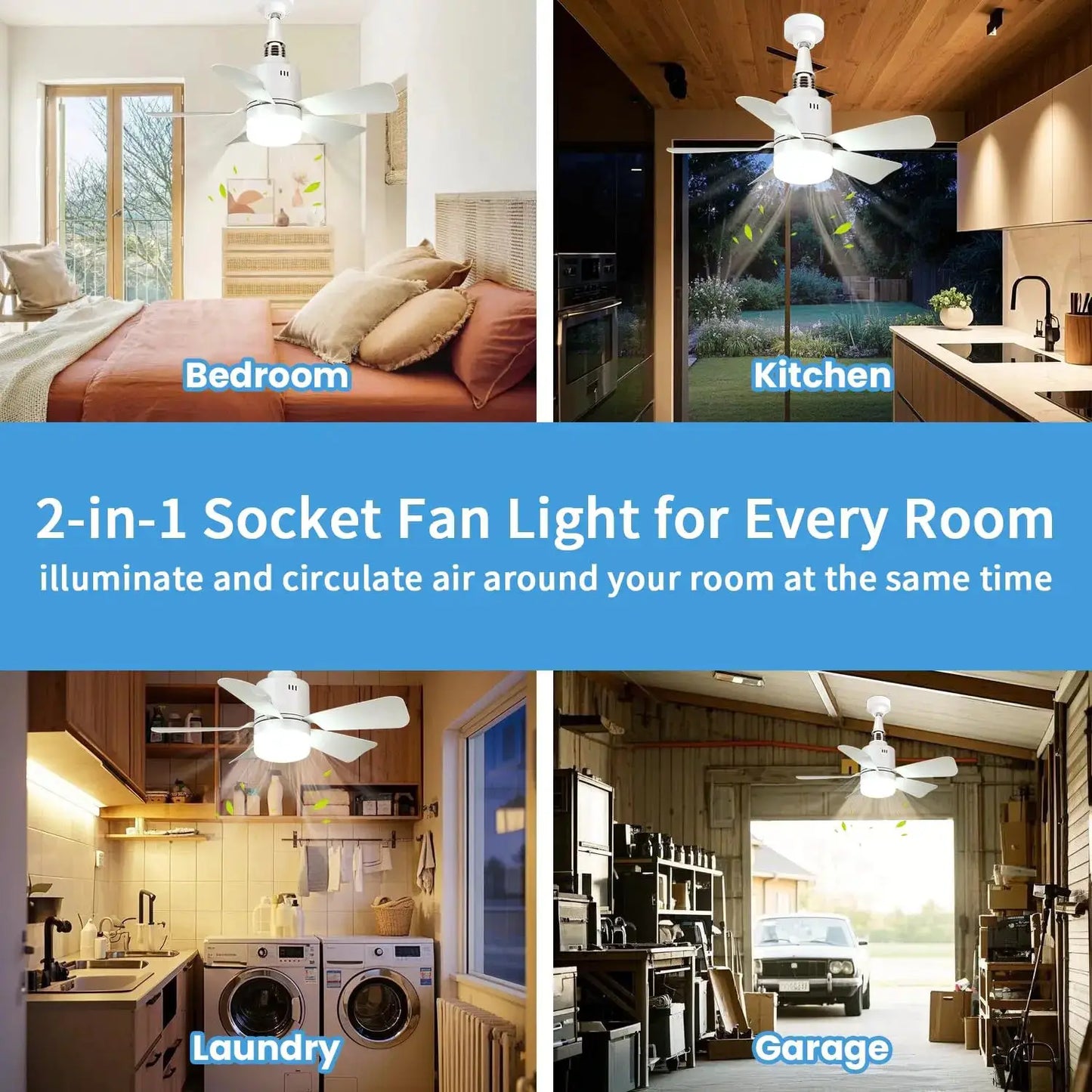 Ceiling Fan With Light | E26 E27 Base | Remote And App Control | 52.5cm 4 Speed