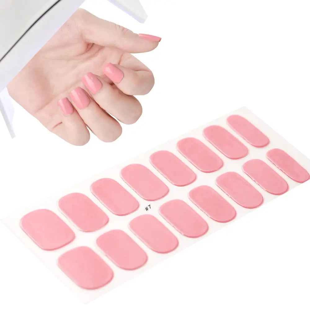 1Pcs Semi-Cured UV Gel Nail Sticker Pure Color Full Cover Waterproof Long-lasting Nail Strips 16Tips DIY Nail Polish Stickers *& from PriceLows™