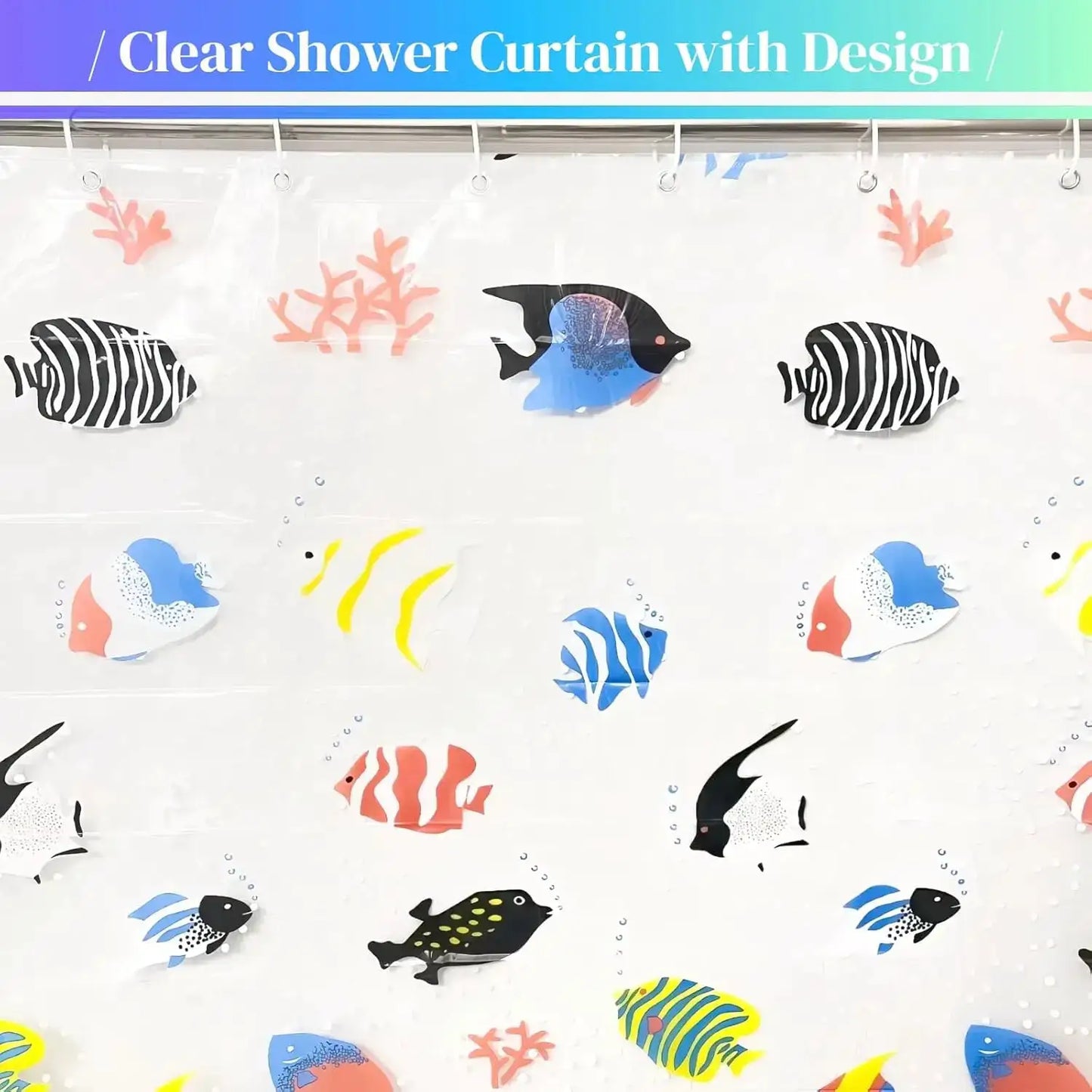 Tropical fish shower curtain, made of PEVA, colorful ocean pattern - transparent bathroom decor with durable metal grommets from PriceLows™