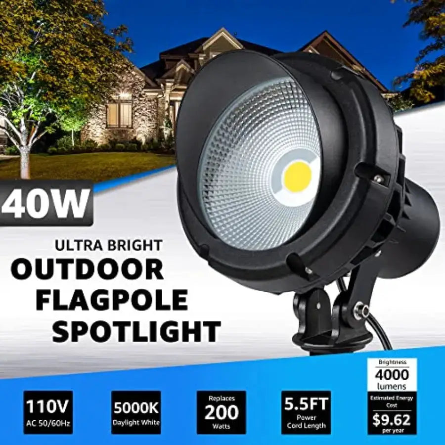 LED 40W Spot Lights Outdoor 5000K Daylight White Plug in Flag Pole Light 120V Ultra Bright Landscape Spotlights for Yard House from PriceLows™