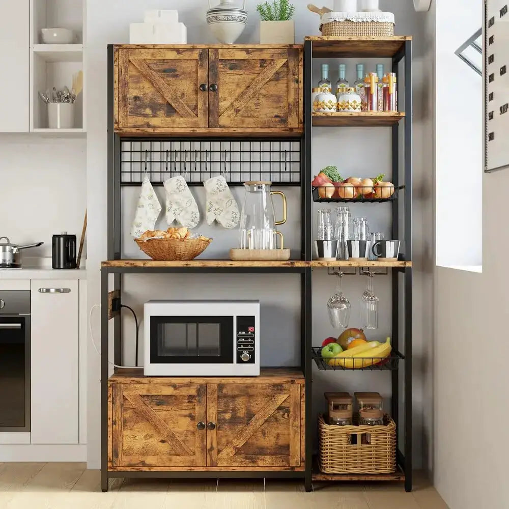 IRONCK Bakers Rack with 2 Storage Cabinets and Power Outlet, 45.3 Inch Kitchen Microwave Stand with Storage, Coffee Bar Cabinet from PriceLows™