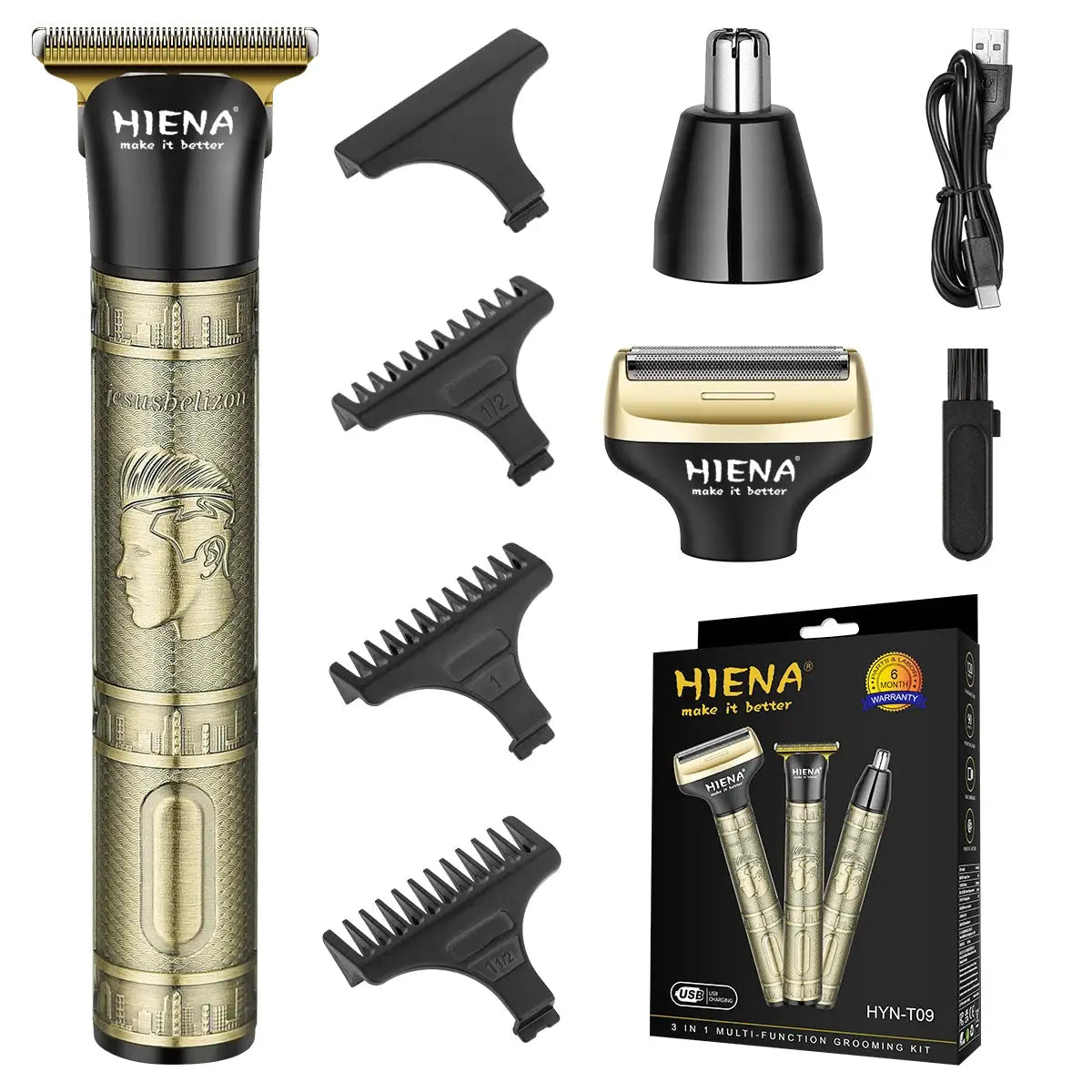 Beard Trimmer | Cordless Rechargeable | Stainless Steel Blades | 3-4 Attachments