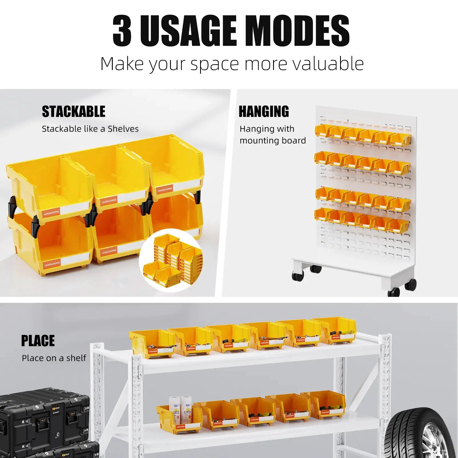 6/24Pcs 5"x4"x3" Freestanding Tiered Storage Bins - Stackable/Hanging Garage Containers for Tools & Parts - Heavy-Duty Organizer from PriceLows™