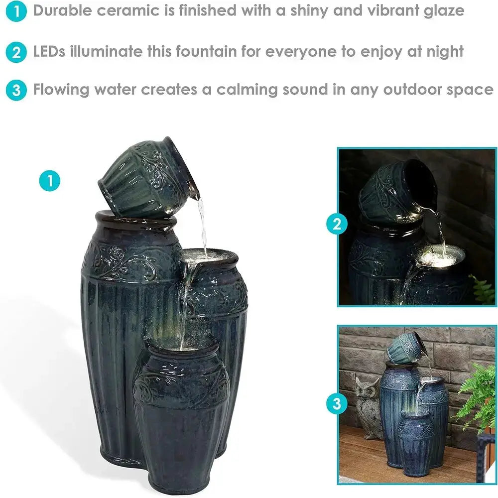 27 Outdoor Ceramic Water Fountain with LED Lights and Adjustable Flow Pump from PriceLows™