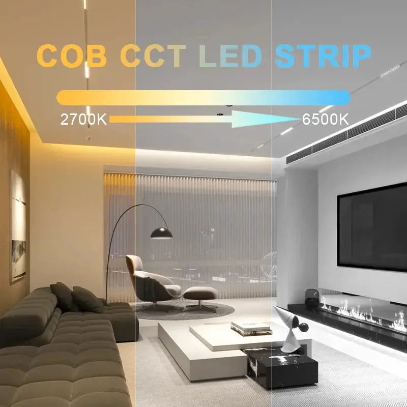 COB CCT LED Strip Lights 608 LEDs/m High Density Flexible Dimmable FOB Led Tape 2700K to 6500K Changeable Lighting DC12V 24V from PriceLows™