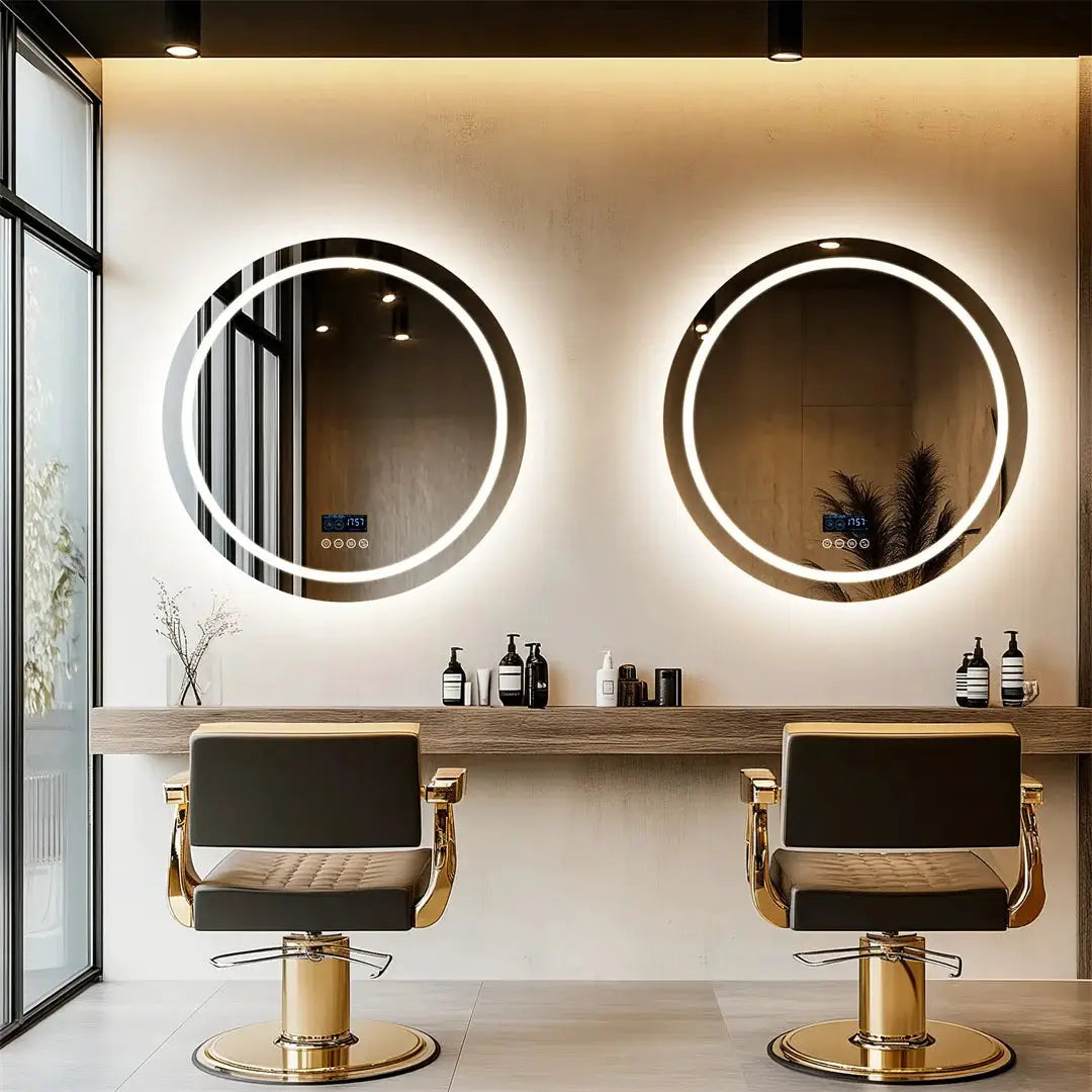 LUVODI Round Bathroom Mirror with Dual Bluetooth Speakers Anti-Fog Lighted Shower Vanity Mirror with Time Weather Display from PriceLows™