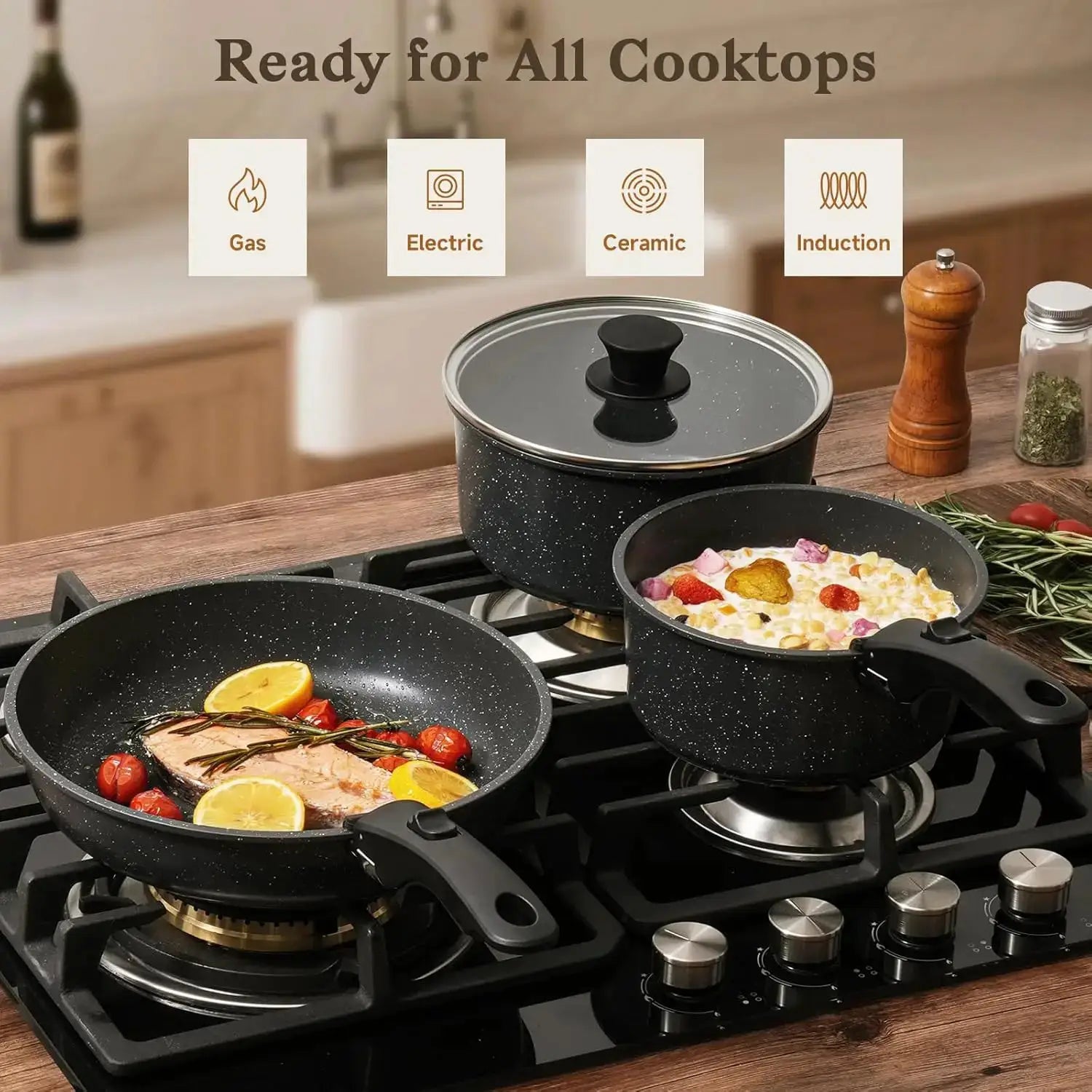 15Pcs Pots and Pans Set Non Stick, Cookware Sets with Detachable Handle, Stackable Induction Cookware, Black from PriceLows™