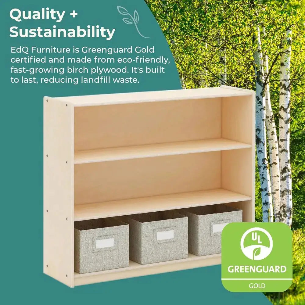 Open Shelving Storage with 3 Fabric Bins: Wooden Kids Bookcase and Toy Organizer for Homeschool and Classroom Use from PriceLows™