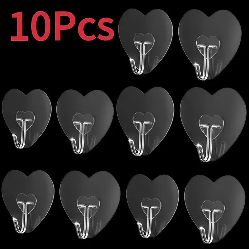 Heart Shape Transparent Hooks Non Punching Plastic Love Hangers Holder Self Adhesive Key Towel Multi-Purpose Hooks Storage Rack from PriceLows™