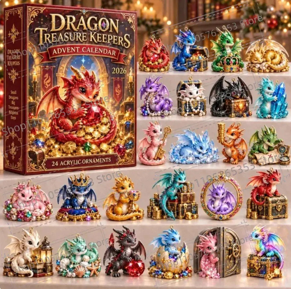 Acrylic Christmas Pendants | 24 Piece Advent Set | Dinosaur Design