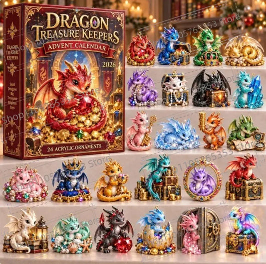 Acrylic Christmas Pendants | 24 Piece Advent Set | Dinosaur Design