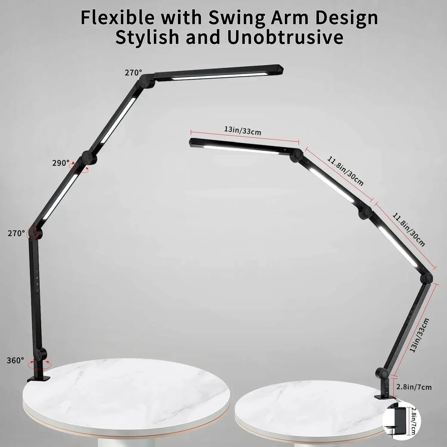 LED Desk Lamp with Clamp Flexible 4 sections Swing Arm Three light sources desk light, 4 Color Modes & 5 Brightness from PriceLows™