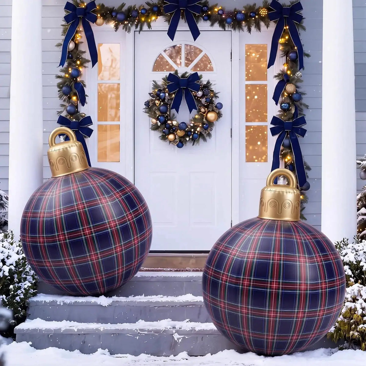 Christmas Inflatable Balls | Set Of 3 | 32 Inch | Tartan Pattern